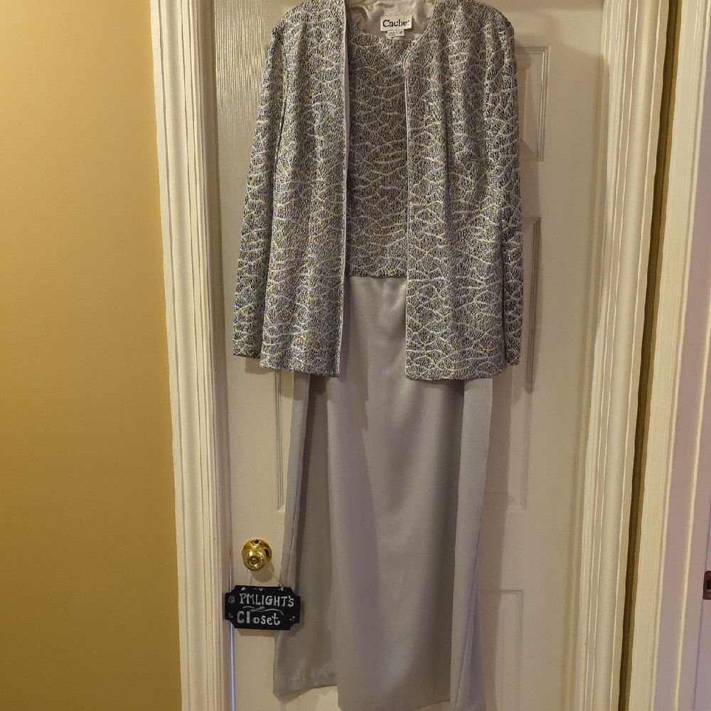 Cachet Dress with Jacket 12 Silver Black Lace Mother of the Bride Satin